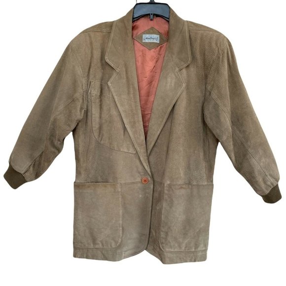 Vintage Adam Douglass Jacket Suede 80s Blazer Retro Shoulder Pads Women’s Small - Picture 1 of 12